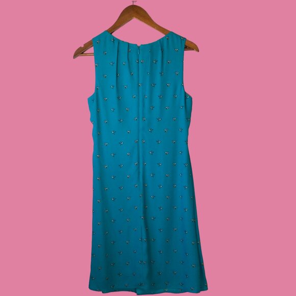 Worthington Sleeveless Dress Blue Background With Bird Print Size 6 - Picture 2 of 7